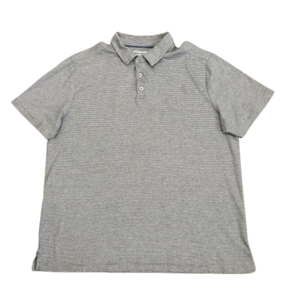 Tommy Bahama Gray Striped Cotton Short Sleeve Polo Shirt Golf‎ Preppy Size Large